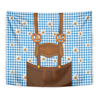 Traditional German Costume - Lederhosen and Soft Pretzel Tapestry Red Plaid Pattern with Edelweiss Flowers