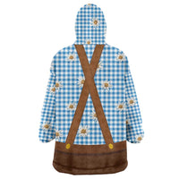 Traditional German Costume - Lederhosen and Soft Pretzel Wearable Blanket Hoodie Red Plaid Pattern with Edelweiss Flowers