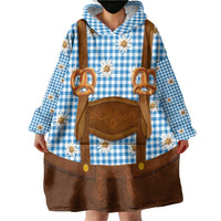 Traditional German Costume - Lederhosen and Soft Pretzel Wearable Blanket Hoodie Red Plaid Pattern with Edelweiss Flowers