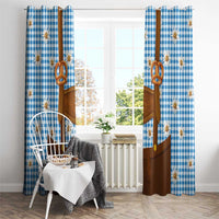 Traditional German Costume - Lederhosen and Soft Pretzel Window Curtain Red Plaid Pattern with Edelweiss Flowers