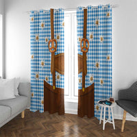 Traditional German Costume - Lederhosen and Soft Pretzel Window Curtain Red Plaid Pattern with Edelweiss Flowers