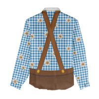 Traditional German Costume - Lederhosen and Soft Pretzel Women Casual Shirt Red Plaid Pattern with Edelweiss Flowers