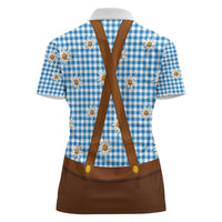 Traditional German Costume - Lederhosen and Soft Pretzel Women Polo Shirt Red Plaid Pattern with Edelweiss Flowers