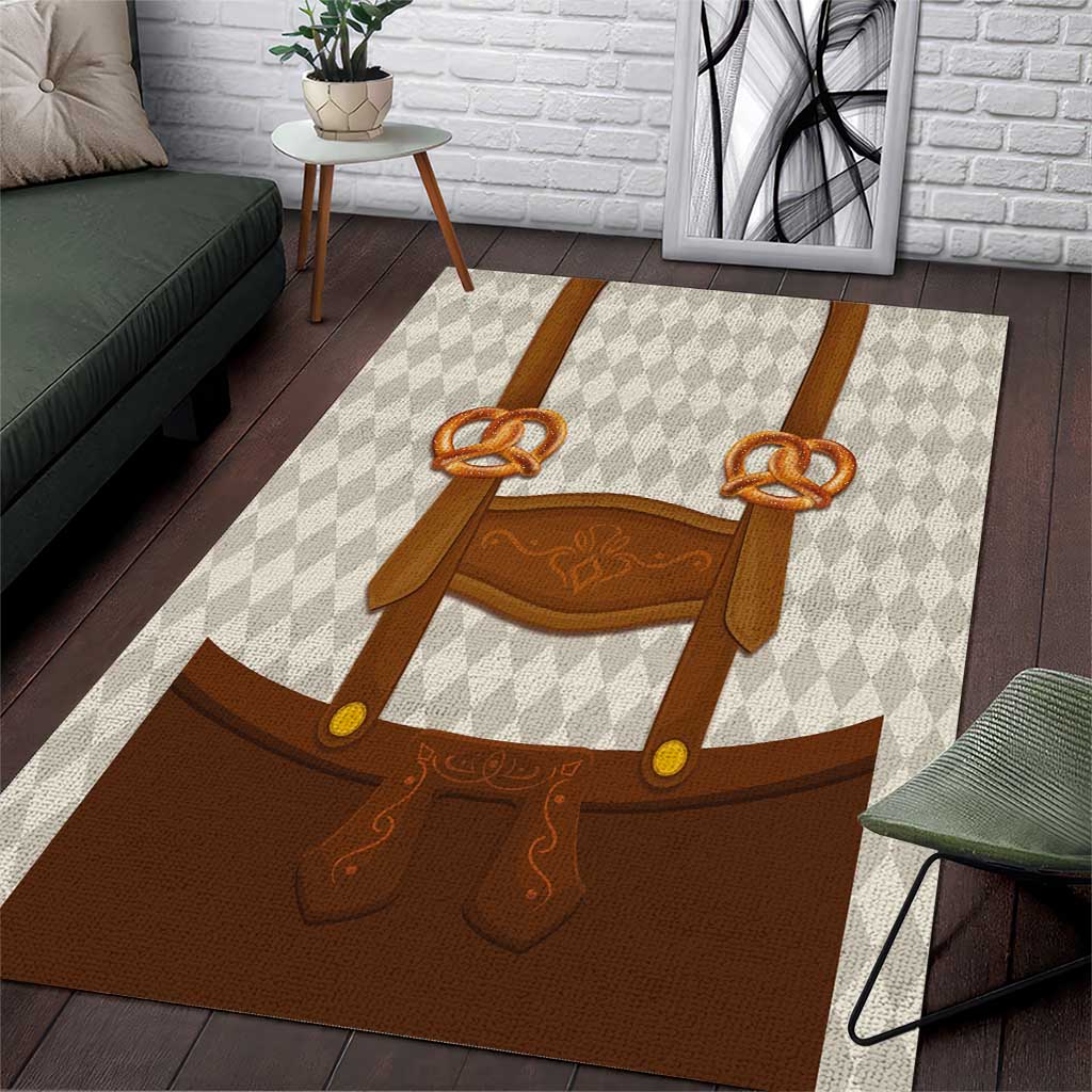 Traditional German Costume - Lederhosen and Soft Pretzel Area Rug Old Vintage Bavarian Pattern