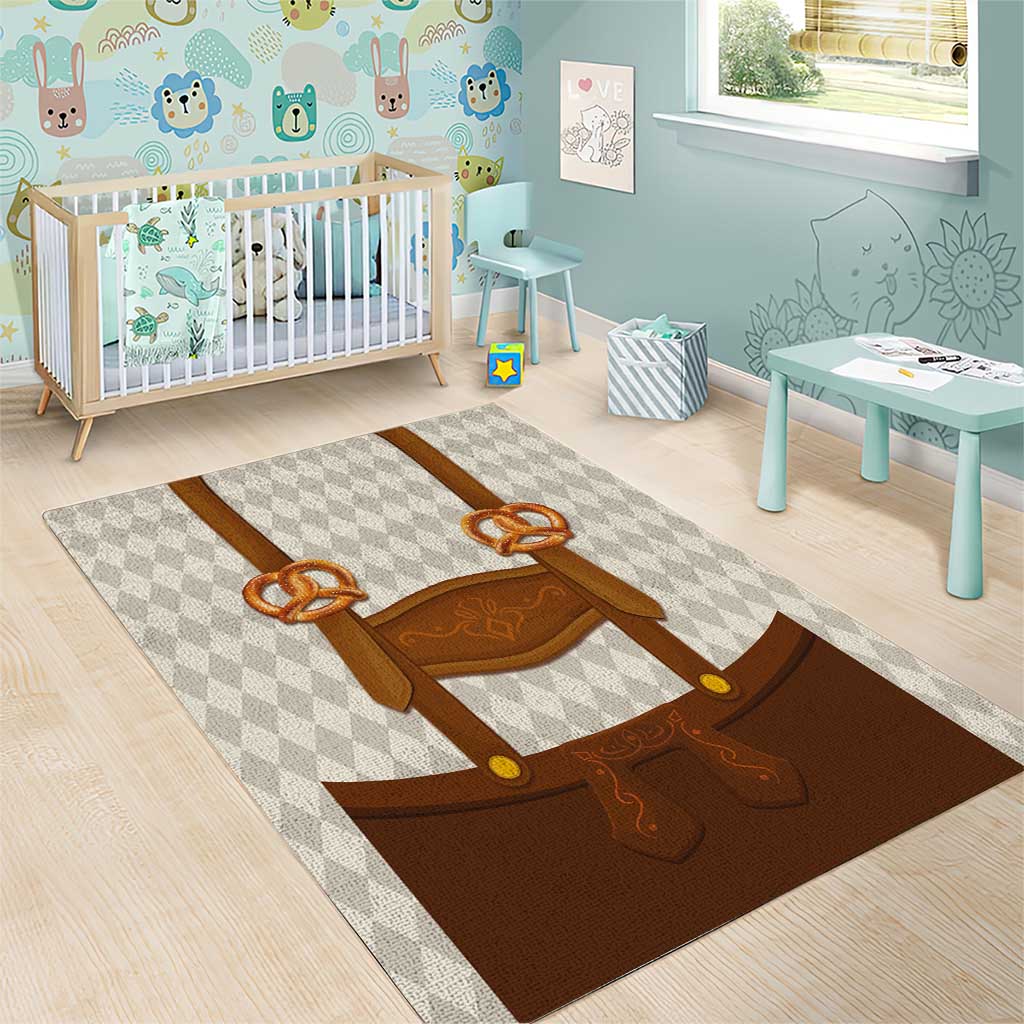 Traditional German Costume - Lederhosen and Soft Pretzel Area Rug Old Vintage Bavarian Pattern