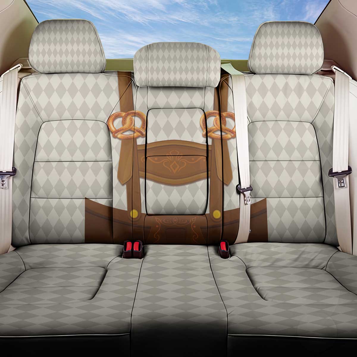 Traditional German Costume - Lederhosen and Soft Pretzel Back Car Seat Cover Old Vintage Bavarian Pattern