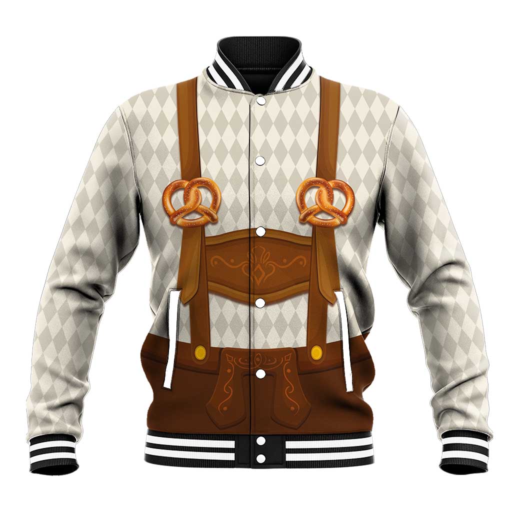 Traditional German Costume - Lederhosen and Soft Pretzel Baseball Jacket Old Vintage Bavarian Pattern
