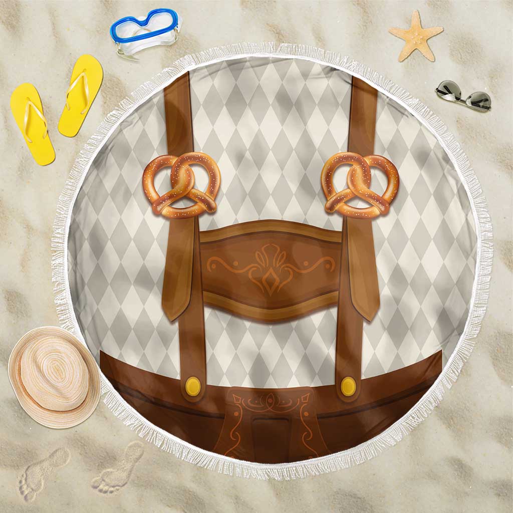 Traditional German Costume - Lederhosen and Soft Pretzel Beach Blanket Old Vintage Bavarian Pattern