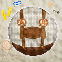 Traditional German Costume - Lederhosen and Soft Pretzel Beach Blanket Old Vintage Bavarian Pattern