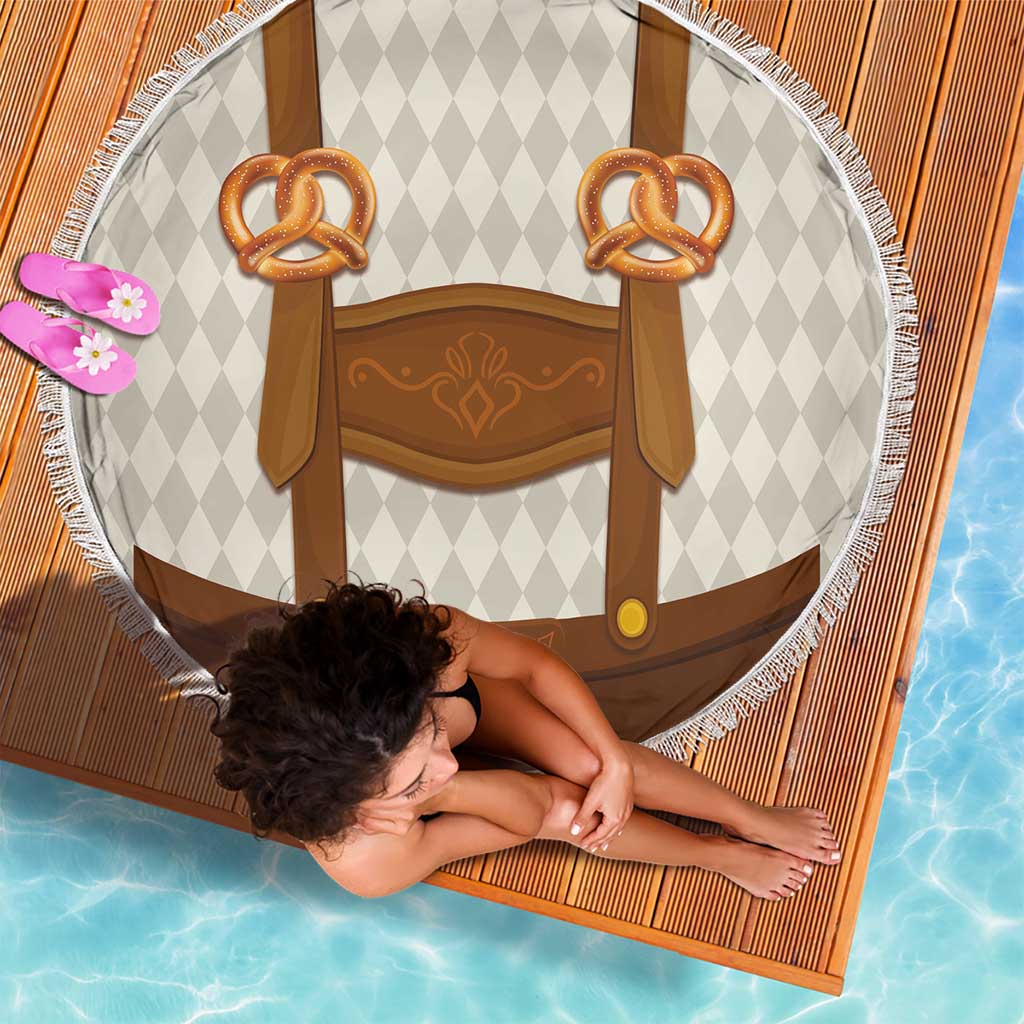 Traditional German Costume - Lederhosen and Soft Pretzel Beach Blanket Old Vintage Bavarian Pattern