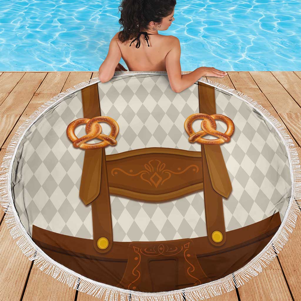 Traditional German Costume - Lederhosen and Soft Pretzel Beach Blanket Old Vintage Bavarian Pattern