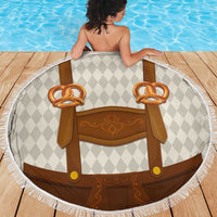 Traditional German Costume - Lederhosen and Soft Pretzel Beach Blanket Old Vintage Bavarian Pattern