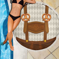 Traditional German Costume - Lederhosen and Soft Pretzel Beach Blanket Old Vintage Bavarian Pattern