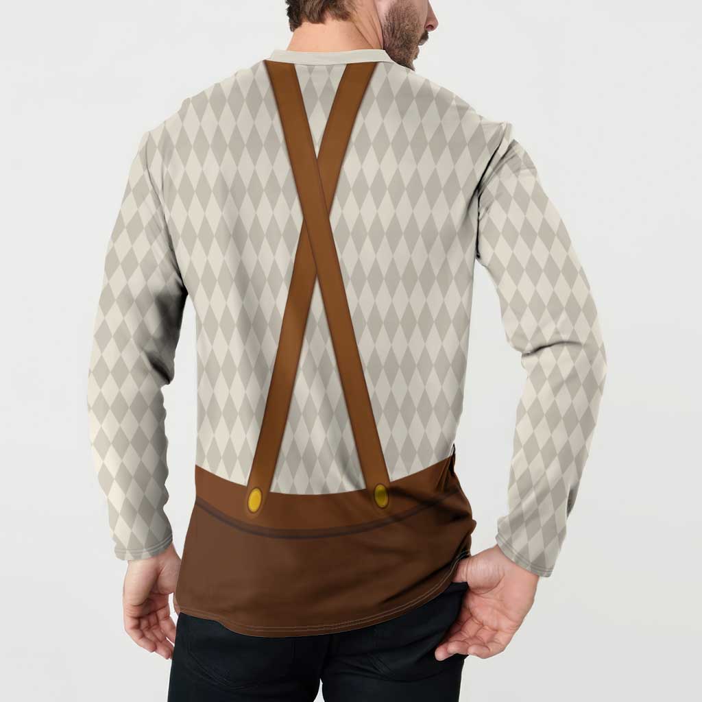 Traditional German Costume - Lederhosen and Soft Pretzel Button Sweatshirt Old Vintage Bavarian Pattern
