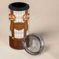 Traditional German Costume - Lederhosen and Soft Pretzel 4 in 1 Can Cooler Tumbler Old Vintage Bavarian Pattern