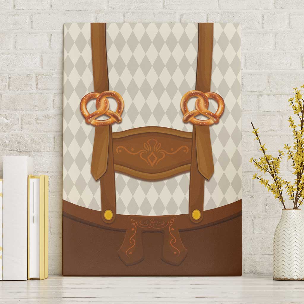 Traditional German Costume - Lederhosen and Soft Pretzel Canvas Wall Art Old Vintage Bavarian Pattern