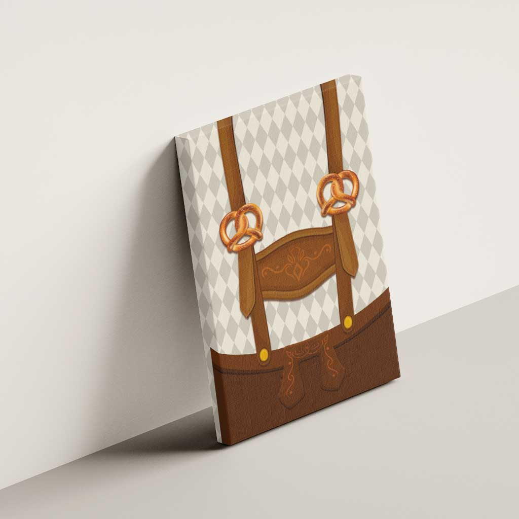 Traditional German Costume - Lederhosen and Soft Pretzel Canvas Wall Art Old Vintage Bavarian Pattern