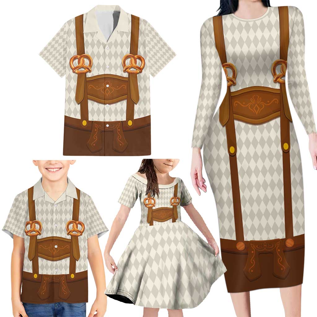 Traditional German Costume - Lederhosen and Soft Pretzel Family Matching Long Sleeve Bodycon Dress and Hawaiian Shirt Old Vintage Bavarian Pattern