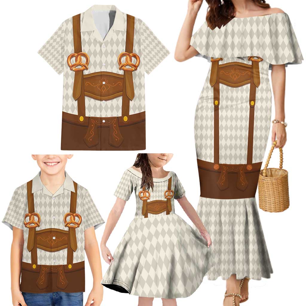 Traditional German Costume - Lederhosen and Soft Pretzel Family Matching Mermaid Dress and Hawaiian Shirt Old Vintage Bavarian Pattern