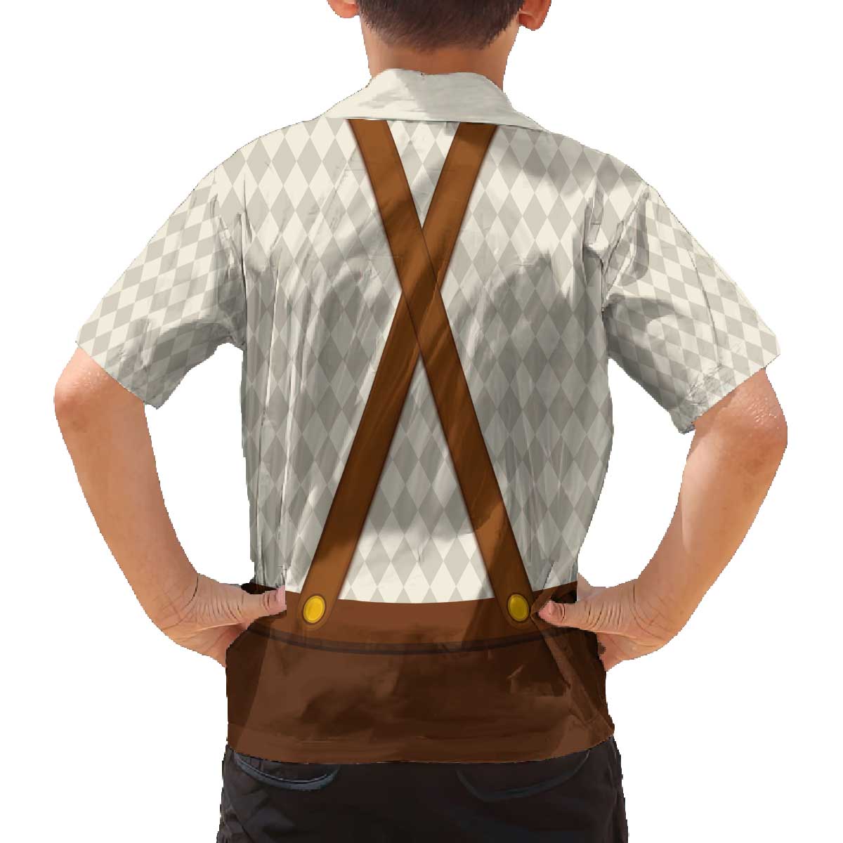 Traditional German Costume - Lederhosen and Soft Pretzel Family Matching Off The Shoulder Long Sleeve Dress and Hawaiian Shirt Old Vintage Bavarian Pattern