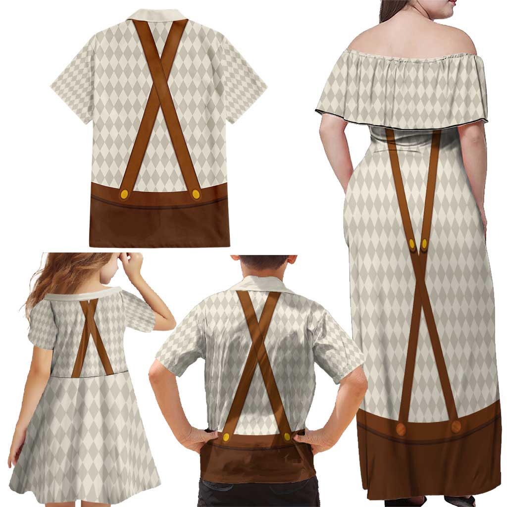 Traditional German Costume - Lederhosen and Soft Pretzel Family Matching Off Shoulder Maxi Dress and Hawaiian Shirt Old Vintage Bavarian Pattern