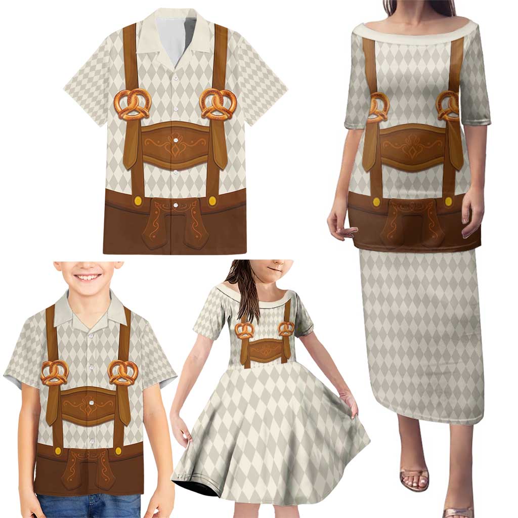 Traditional German Costume - Lederhosen and Soft Pretzel Family Matching Puletasi and Hawaiian Shirt Old Vintage Bavarian Pattern