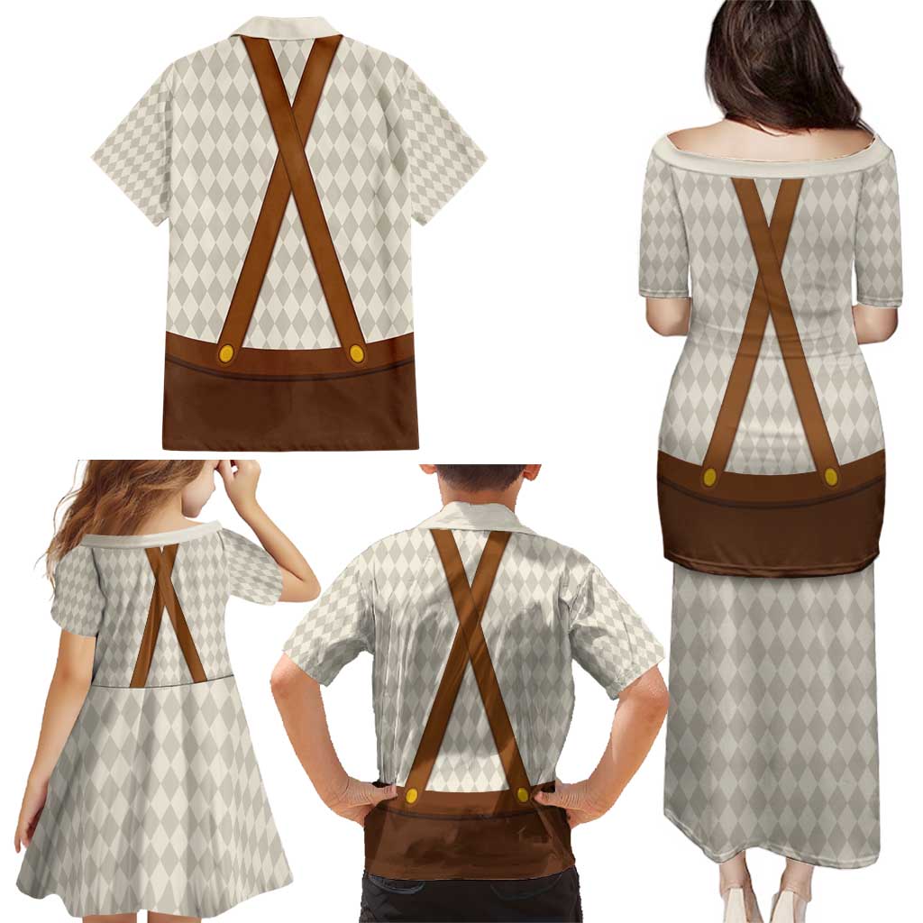 Traditional German Costume - Lederhosen and Soft Pretzel Family Matching Puletasi and Hawaiian Shirt Old Vintage Bavarian Pattern