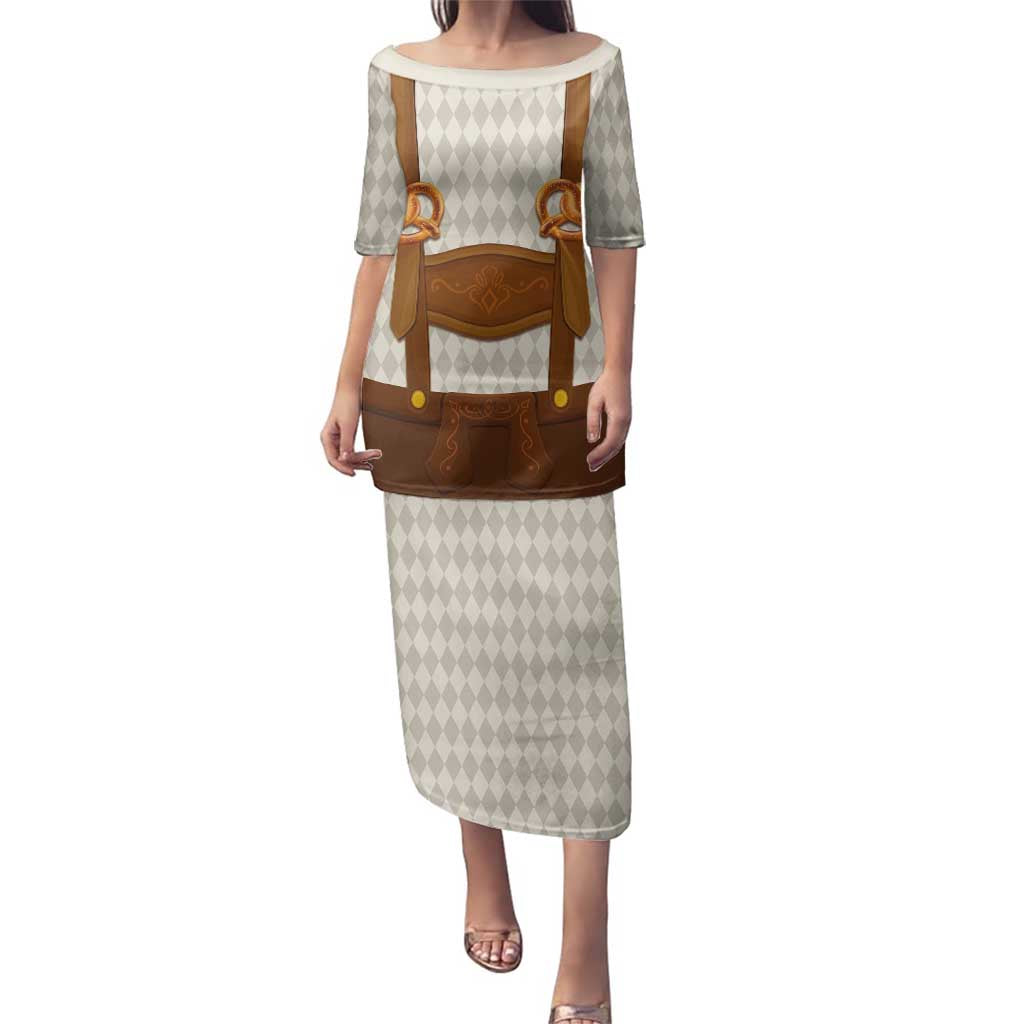 Traditional German Costume - Lederhosen and Soft Pretzel Family Matching Puletasi and Hawaiian Shirt Old Vintage Bavarian Pattern