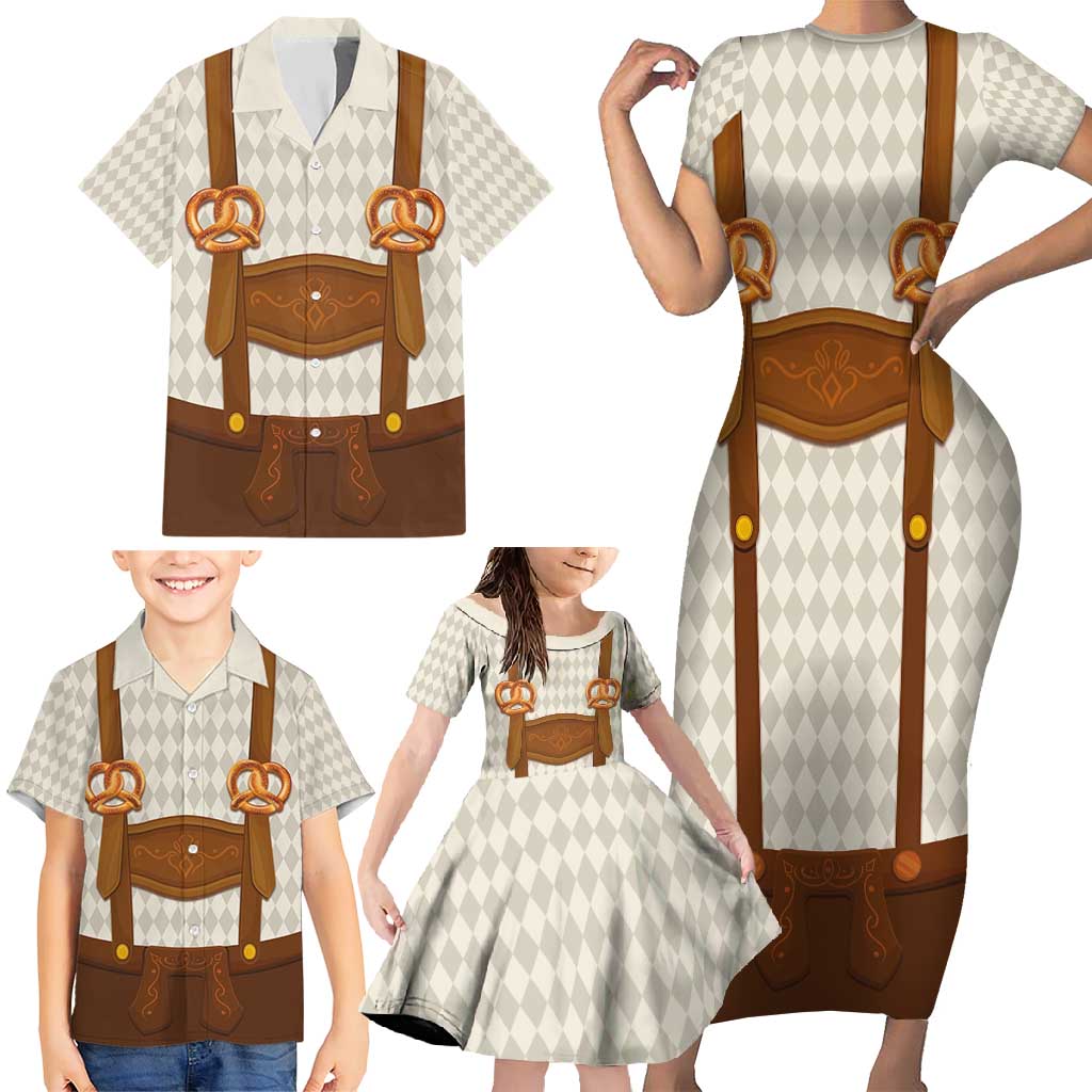 Traditional German Costume - Lederhosen and Soft Pretzel Family Matching Short Sleeve Bodycon Dress and Hawaiian Shirt Old Vintage Bavarian Pattern