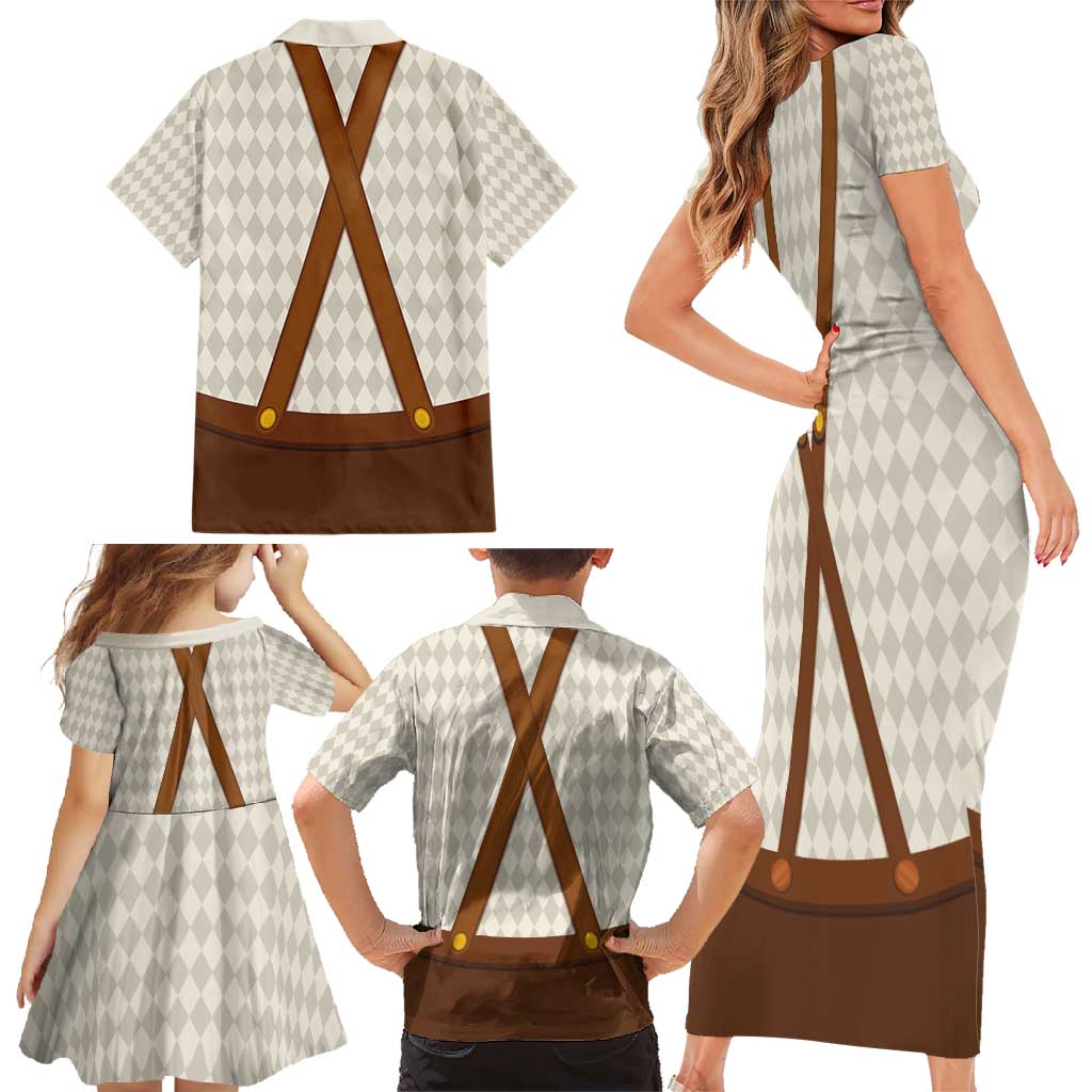Traditional German Costume - Lederhosen and Soft Pretzel Family Matching Short Sleeve Bodycon Dress and Hawaiian Shirt Old Vintage Bavarian Pattern