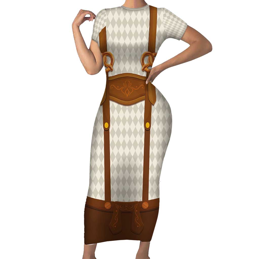 Traditional German Costume - Lederhosen and Soft Pretzel Family Matching Short Sleeve Bodycon Dress and Hawaiian Shirt Old Vintage Bavarian Pattern