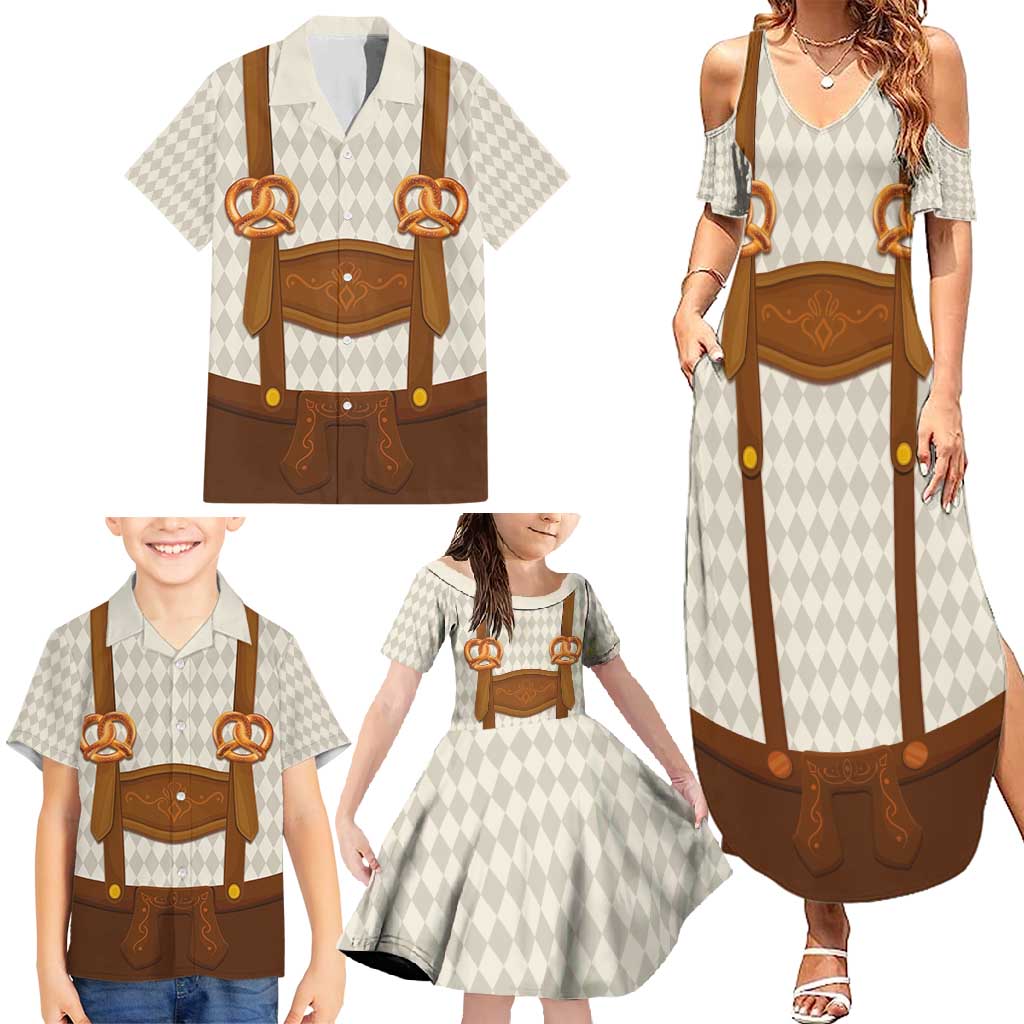 Traditional German Costume - Lederhosen and Soft Pretzel Family Matching Summer Maxi Dress and Hawaiian Shirt Old Vintage Bavarian Pattern