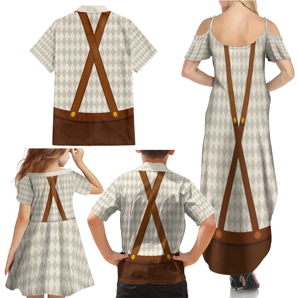Traditional German Costume - Lederhosen and Soft Pretzel Family Matching Summer Maxi Dress and Hawaiian Shirt Old Vintage Bavarian Pattern