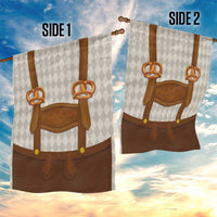 Traditional German Costume - Lederhosen and Soft Pretzel Garden Flag Old Vintage Bavarian Pattern