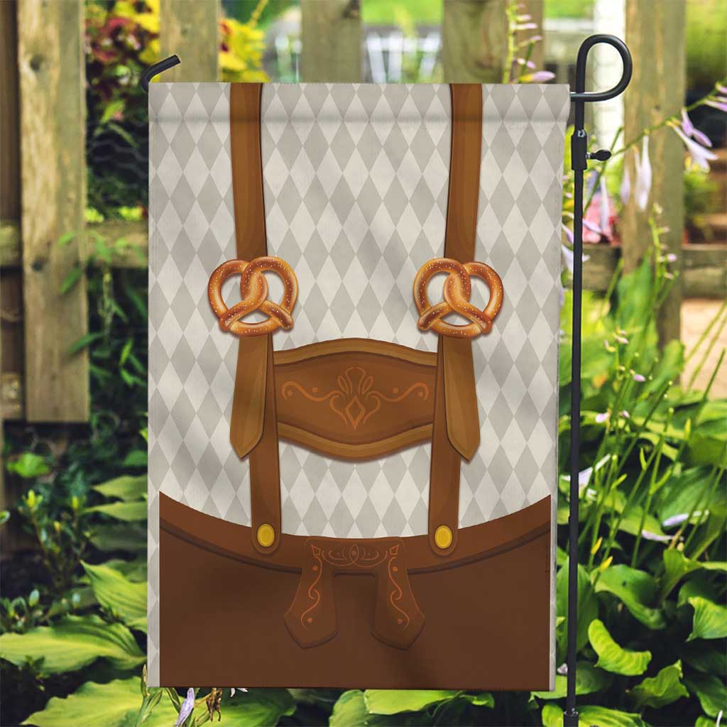 Traditional German Costume - Lederhosen and Soft Pretzel Garden Flag Old Vintage Bavarian Pattern