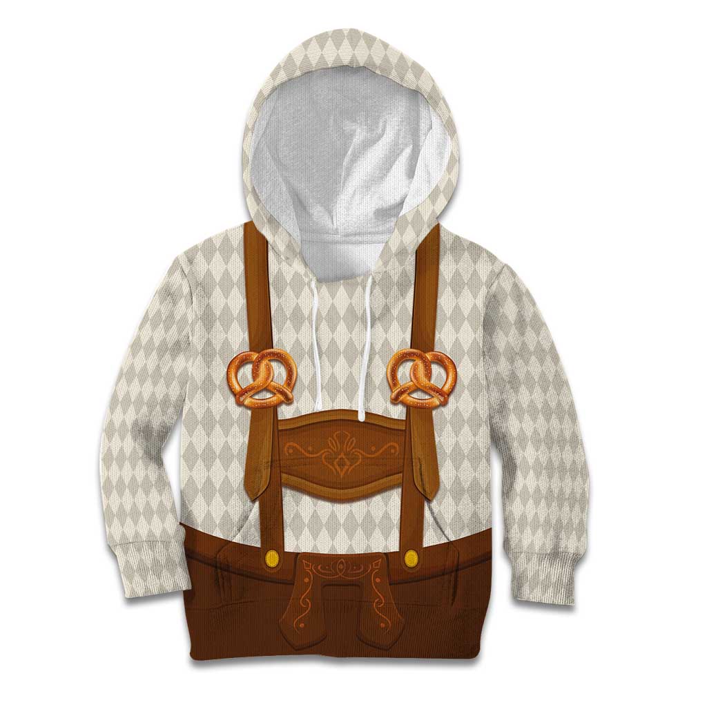 Traditional German Costume - Lederhosen and Soft Pretzel Kid Hoodie Old Vintage Bavarian Pattern