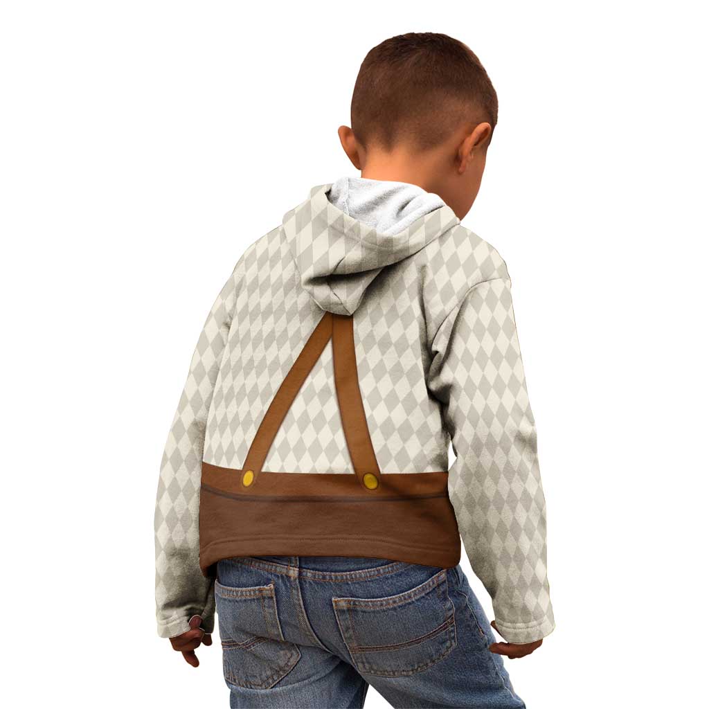 Traditional German Costume - Lederhosen and Soft Pretzel Kid Hoodie Old Vintage Bavarian Pattern