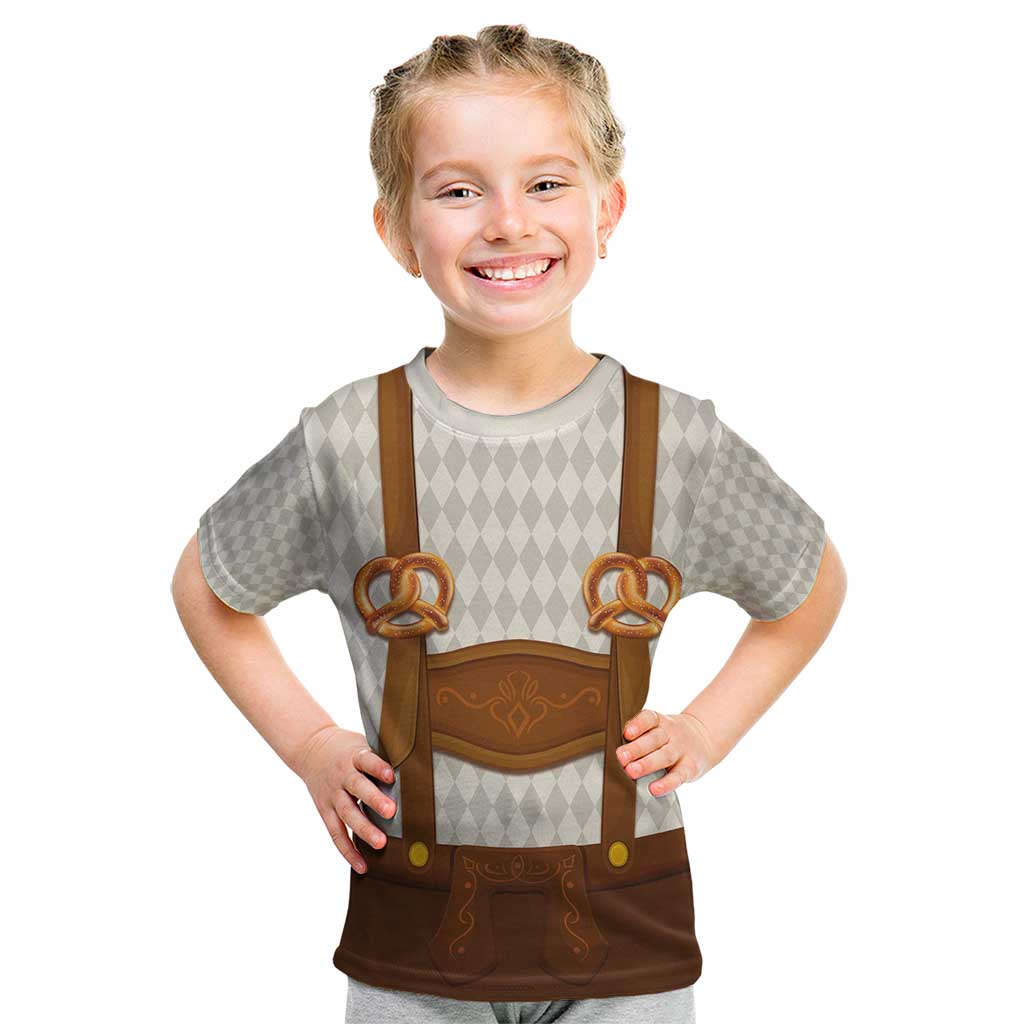 Traditional German Costume - Lederhosen and Soft Pretzel Kid T Shirt Old Vintage Bavarian Pattern