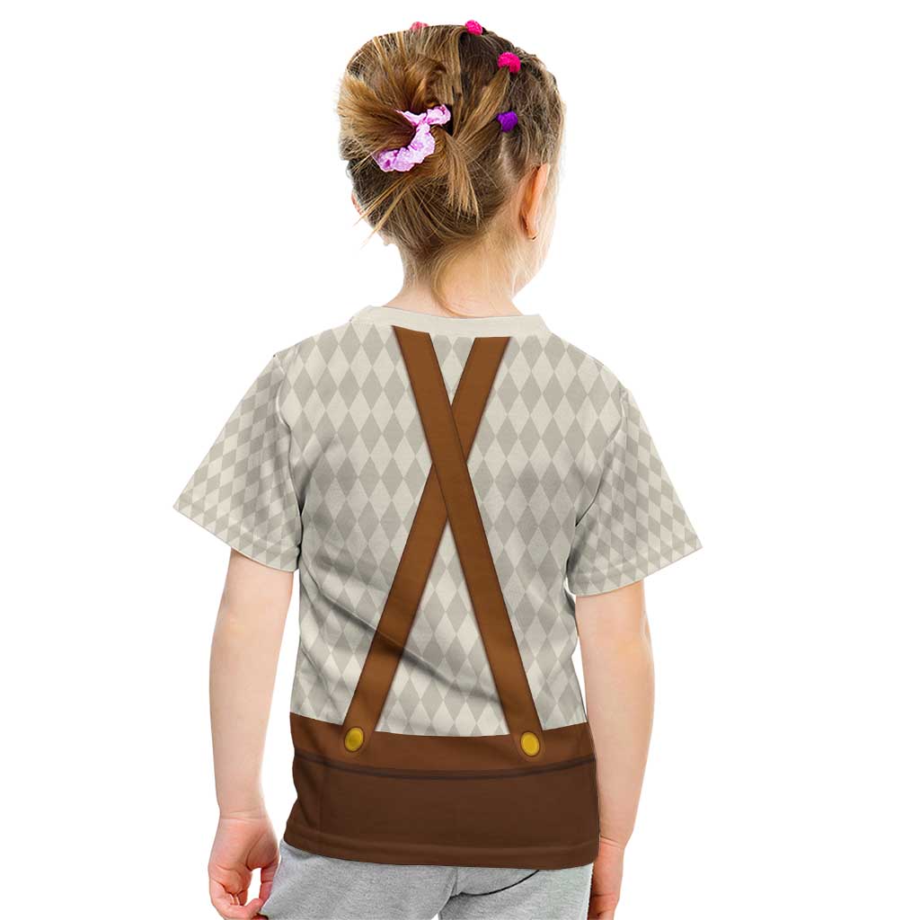 Traditional German Costume - Lederhosen and Soft Pretzel Kid T Shirt Old Vintage Bavarian Pattern