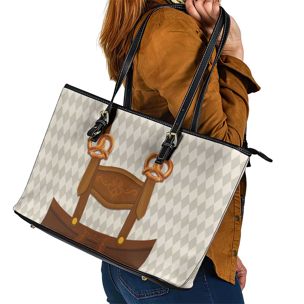 Traditional German Costume - Lederhosen and Soft Pretzel Leather Tote Bag Old Vintage Bavarian Pattern