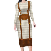 Traditional German Costume - Lederhosen and Soft Pretzel Long Sleeve Bodycon Dress Old Vintage Bavarian Pattern