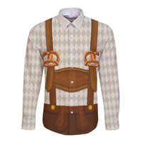 Traditional German Costume - Lederhosen and Soft Pretzel Long Sleeve Button Shirt Old Vintage Bavarian Pattern