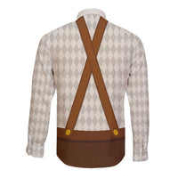 Traditional German Costume - Lederhosen and Soft Pretzel Long Sleeve Button Shirt Old Vintage Bavarian Pattern