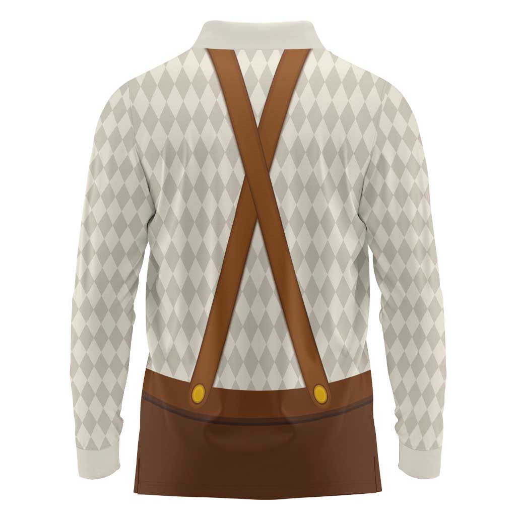 Traditional German Costume - Lederhosen and Soft Pretzel Long Sleeve Polo Shirt Old Vintage Bavarian Pattern