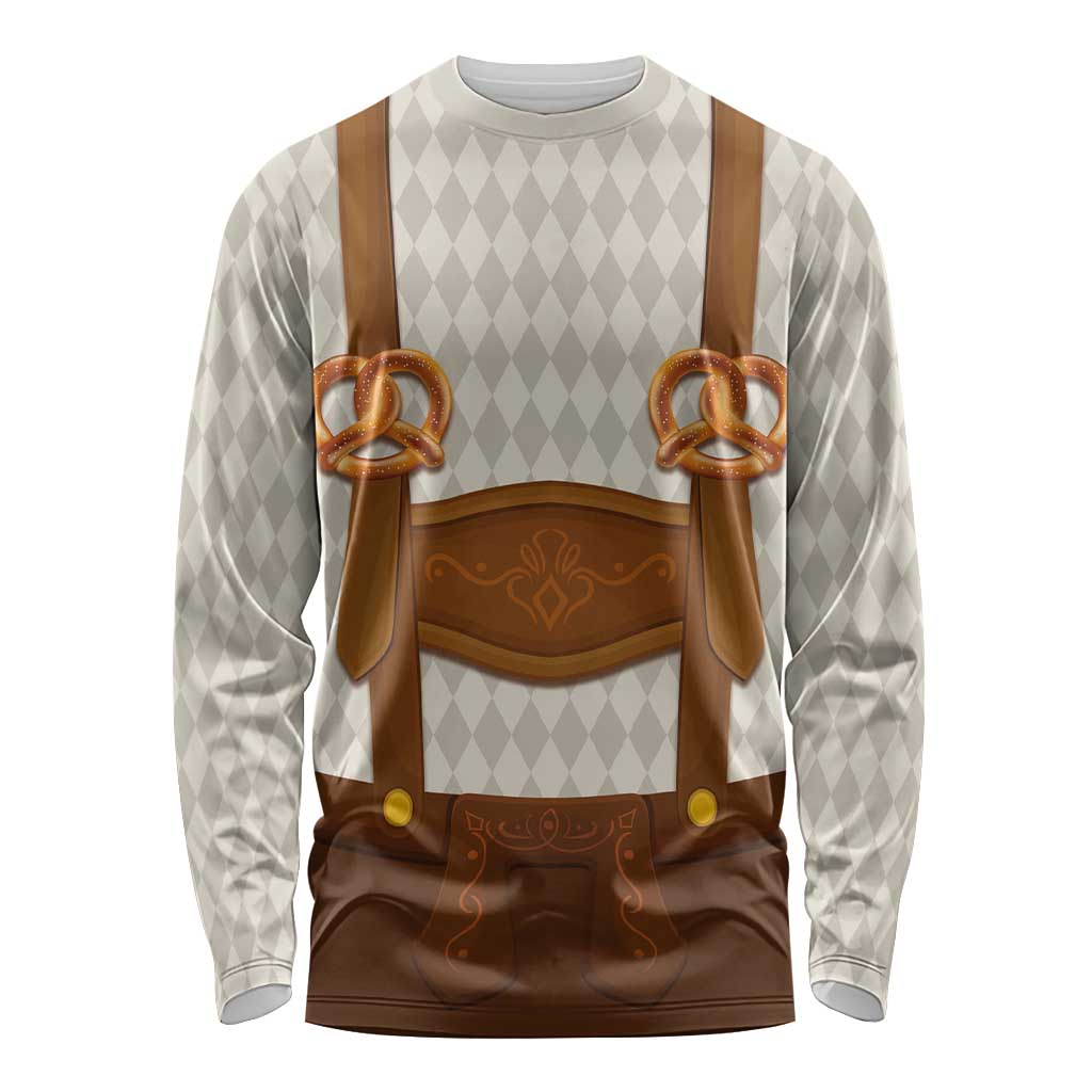 Traditional German Costume - Lederhosen and Soft Pretzel Long Sleeve Shirt Old Vintage Bavarian Pattern
