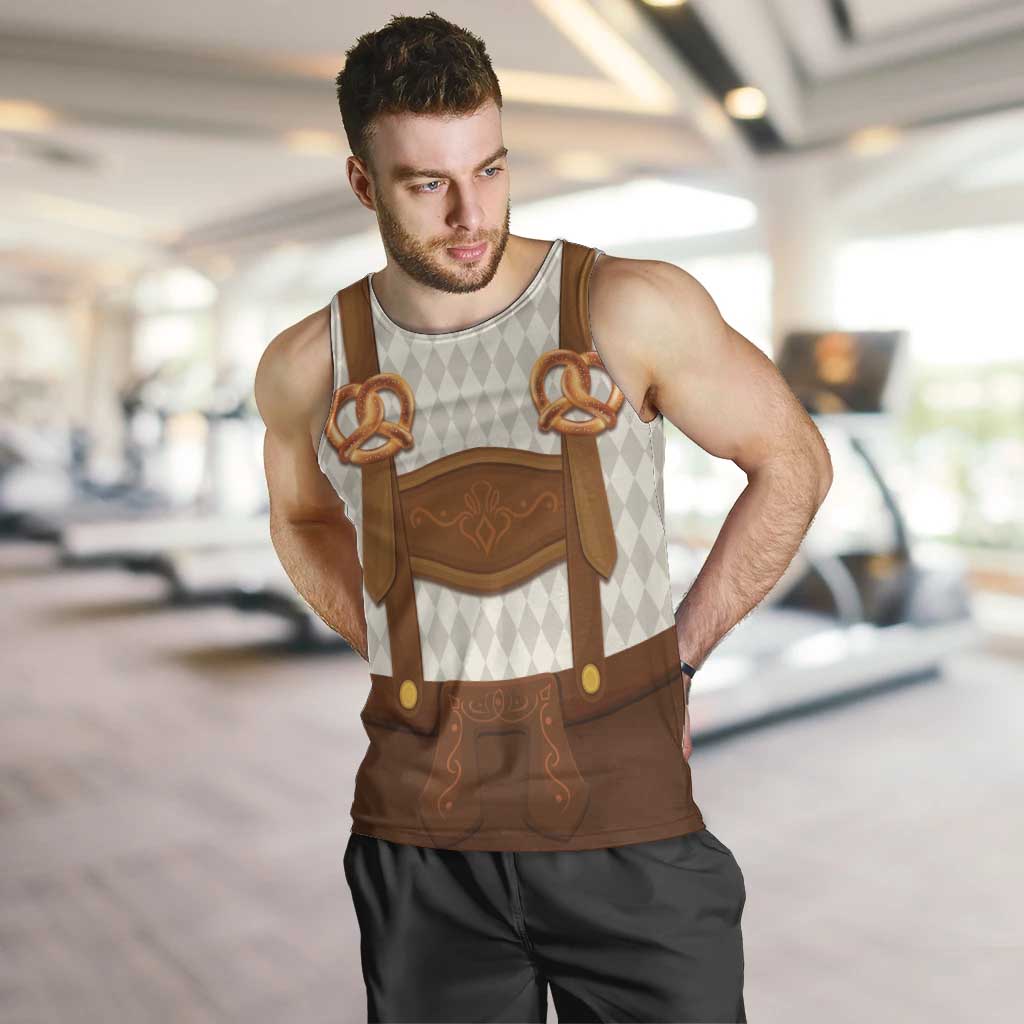 Traditional German Costume - Lederhosen and Soft Pretzel Men Tank Top Old Vintage Bavarian Pattern