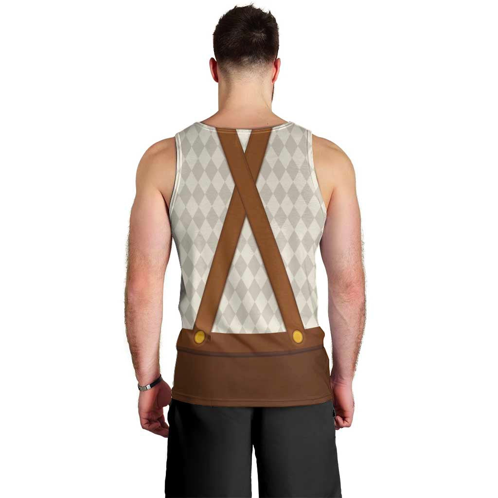 Traditional German Costume - Lederhosen and Soft Pretzel Men Tank Top Old Vintage Bavarian Pattern