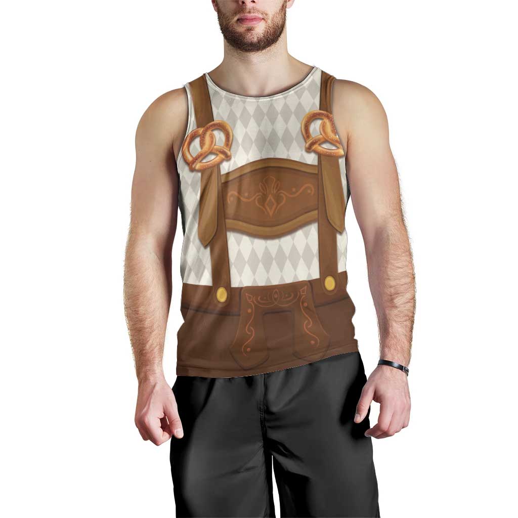 Traditional German Costume - Lederhosen and Soft Pretzel Men Tank Top Old Vintage Bavarian Pattern