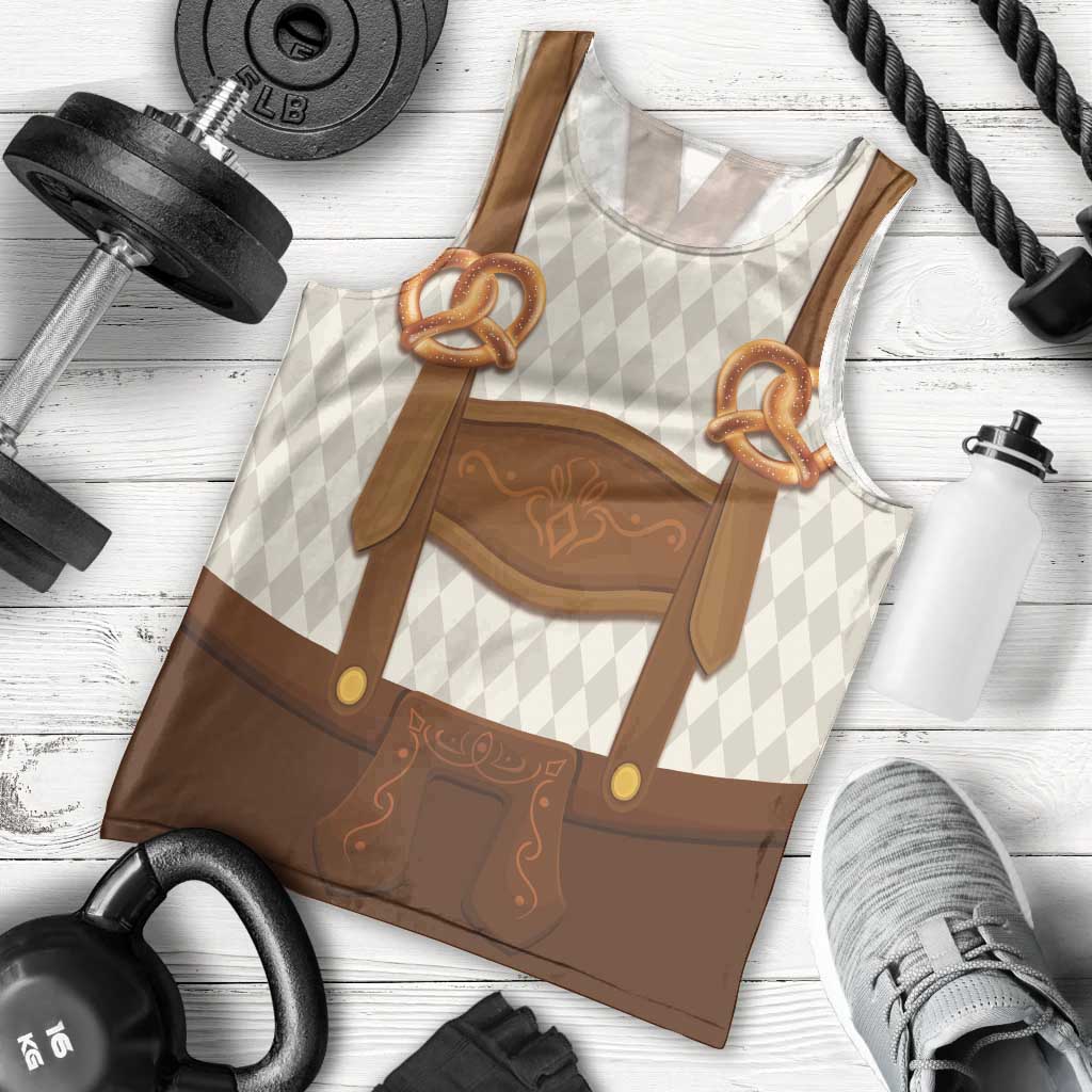 Traditional German Costume - Lederhosen and Soft Pretzel Men Tank Top Old Vintage Bavarian Pattern
