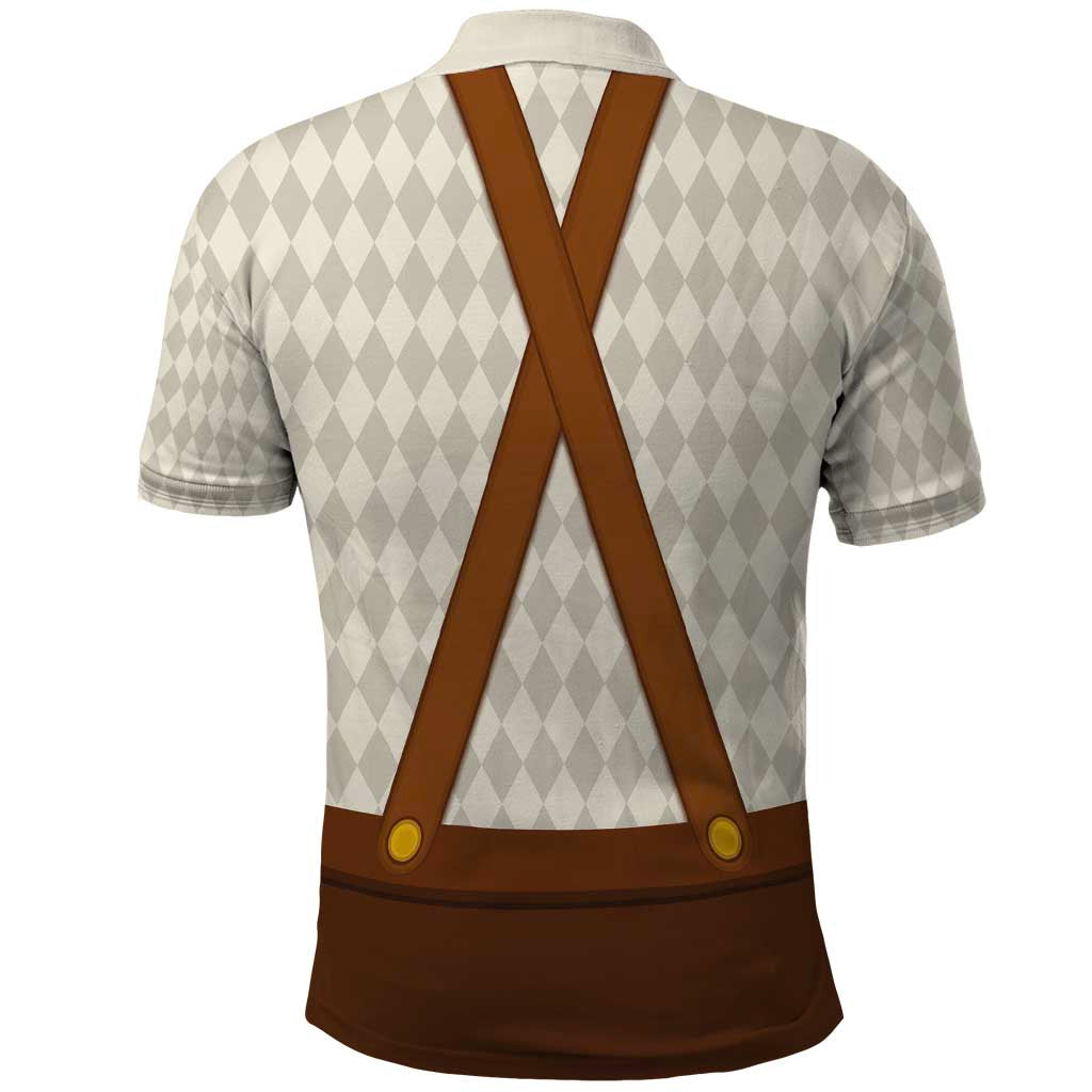 Traditional German Costume - Lederhosen and Soft Pretzel Polo Shirt Old Vintage Bavarian Pattern
